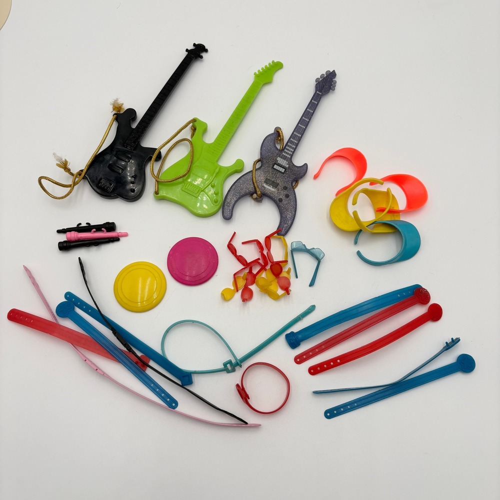 Vintage Mattel Barbie Doll Accessory Lot 80s 90s Guitars Sunglasses Visors Belts